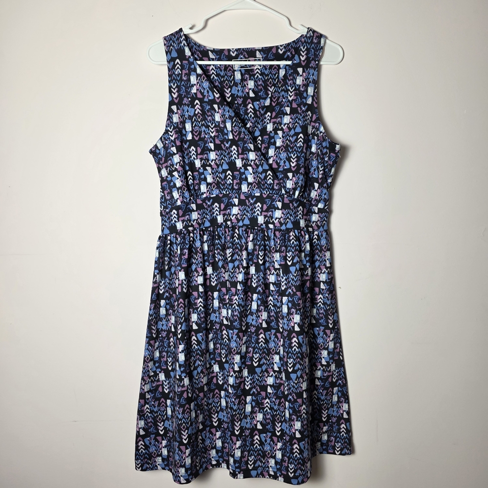 Woolrich Fit & Flare Dress Medium Navy Abstract Print Sleeveless V Neck Summer